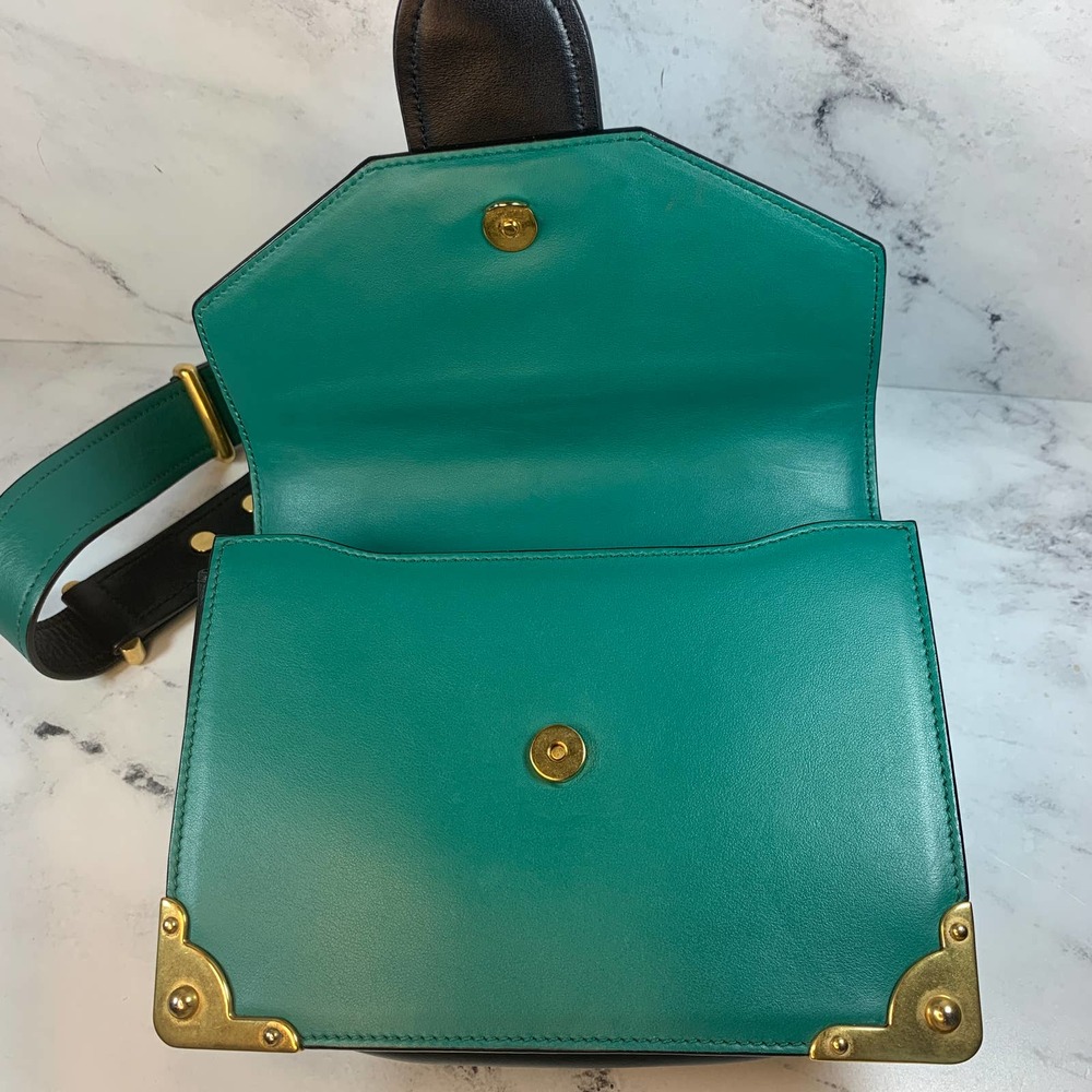❌❌ PRADA Lions Head Bag Antic Soft Saffiano Cahier Shoulder/Crossbody Green - Picture 6 of 16